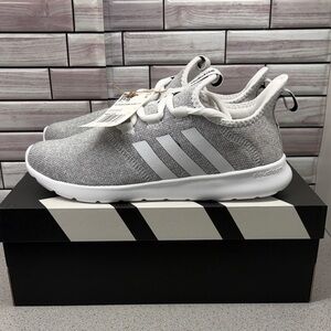 adidas Women's Gray and White Cloudfoam Slip-On Sneakers